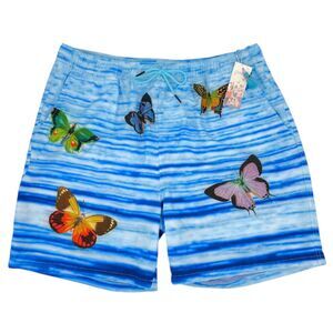 NWT Johnny Was Men's Costa Azul Butterfly Swim Trunks Blue Ombre XL